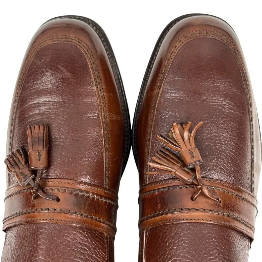 Bostonian Brown Leather Upper Dress Shoe Slip On Tassels Made in Italy Size 12